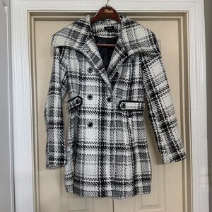 A. Byer Black and White Plaid Pea Coat